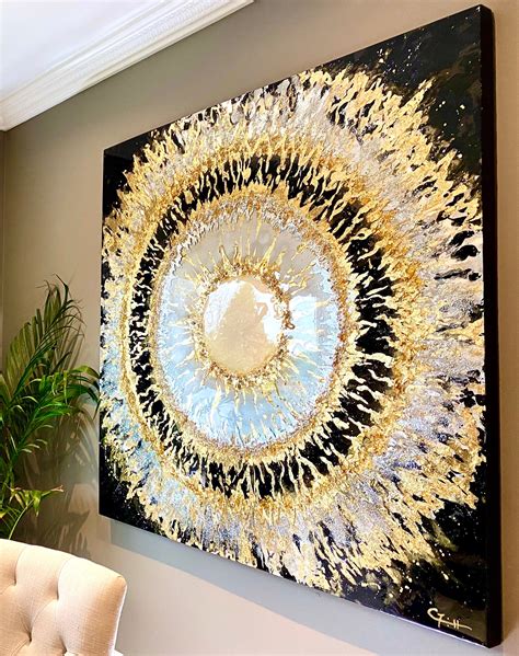 Made To Order Original Abstract Painting Sunburst Black And Gold Wall