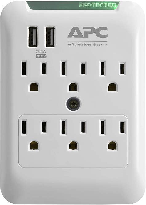 APC Wall Outlet Plug Extender, Surge Protector with USB Ports, PE6WU2 ...