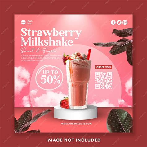 Premium Psd Strawberry Milkshake Drink Menu Social Media Post Square