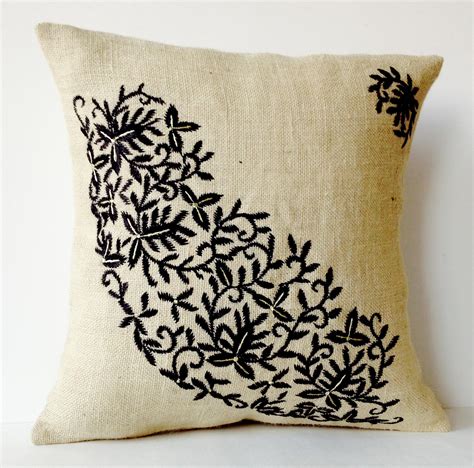 Ivory Burlap Throw Pillows Embroidered Pillow By Amorebeaute