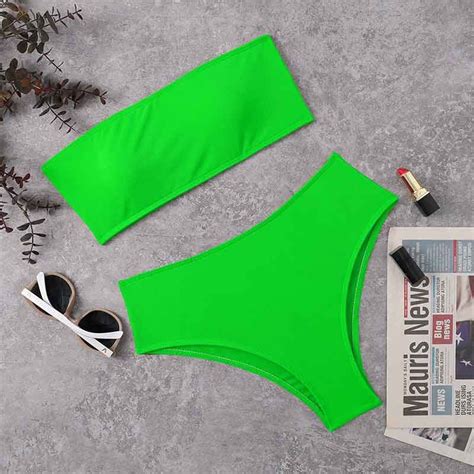 2022 summer new ladies fashion classic sexy swimsuit solid color tube top bikini split swimsuit