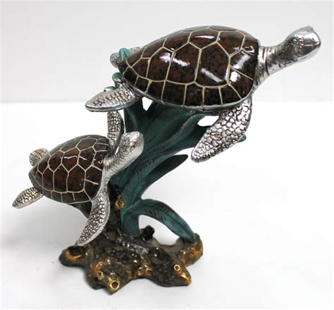 Turtles And Seaweed Resin Statue Sea Turtle Nautical Decor