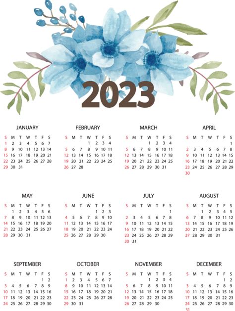 New Year Flower Calendar Font For Printable 2023 Calendar For New Year