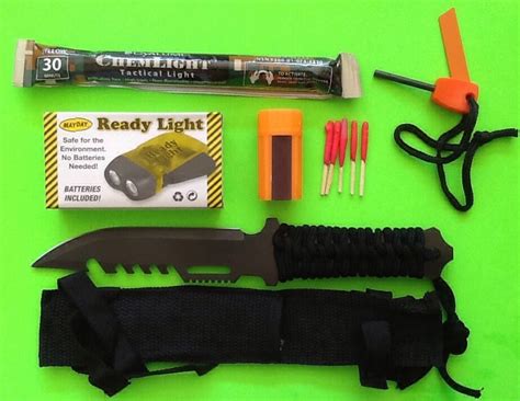 Hunting Knife Fire And Light Kit Emergency Survival Doomsday Prepper Bug