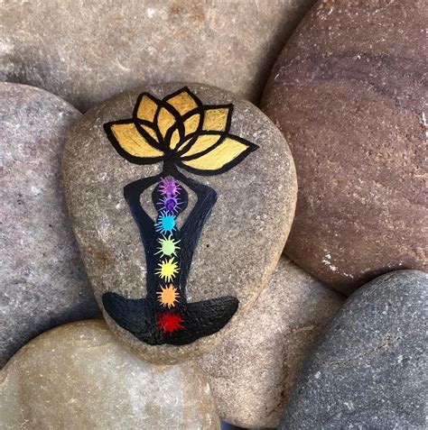 Meditation Pose With Chakra And Lotus Flower Hand Painted Etsy Rock