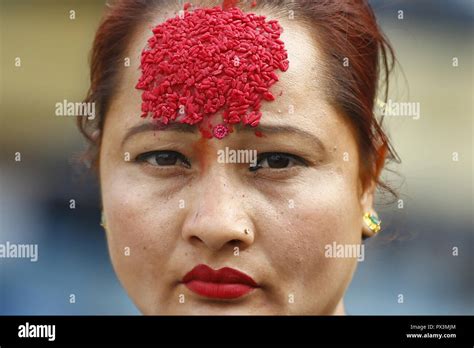 Dharan Nepal 19th Oct 2018 A Nepalese Woman With Tika Applied On