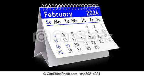 February 2024 Table Calendar 3d Illustration Canstock