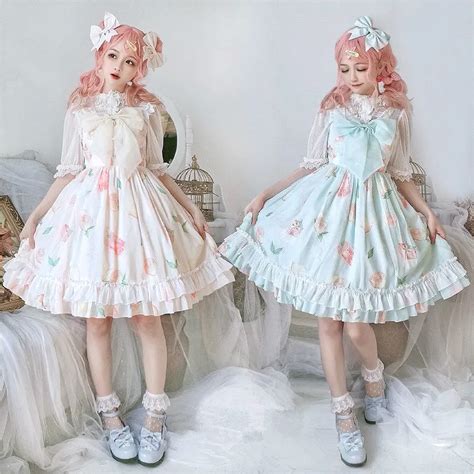 2020 Japanese Anime Kawaii Girl Sweet Lolita Dress Cute Printing Lace