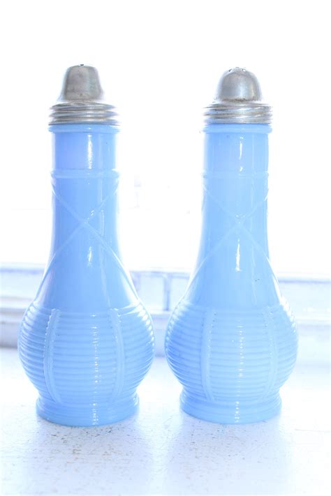 Blue Depression Glass Salt And Pepper Shakers 1930s Jeanette Delphite