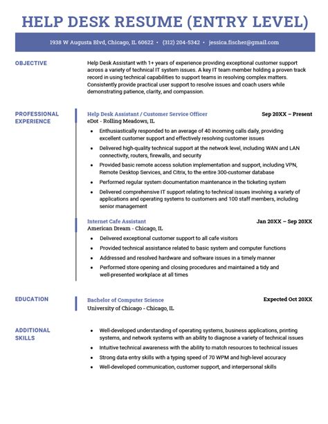 Entry Level Help Desk Resume Example & Essential Skills