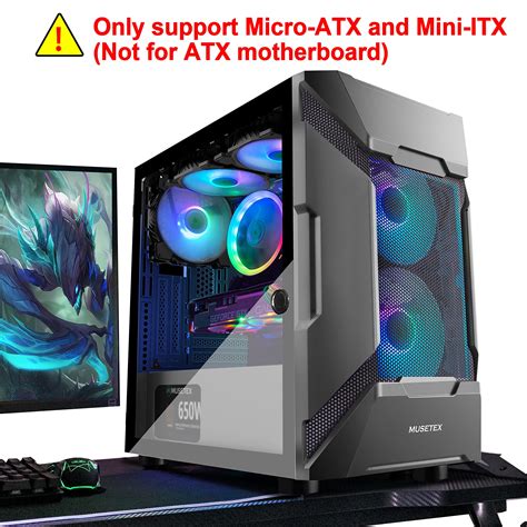 Buy MUSETEX Mesh Micro ATX Case 5 PCS ARGB Fans Pre Installed 2 USB 3