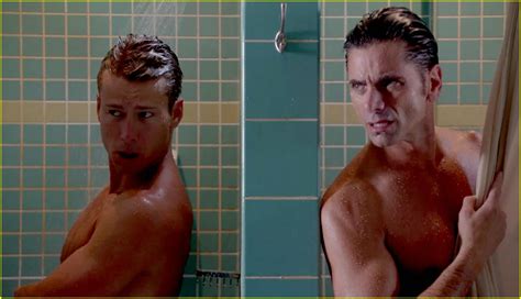 John Stamos Glen Powell Steam Up Scream Queens With Sexy Shower Scene Video Photo