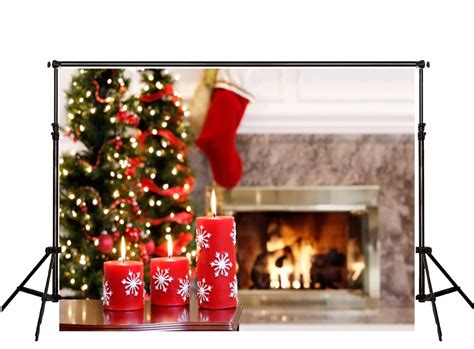 Red Sock Grey Fireplace Christmas Backgrounds For Photography 7x5ft