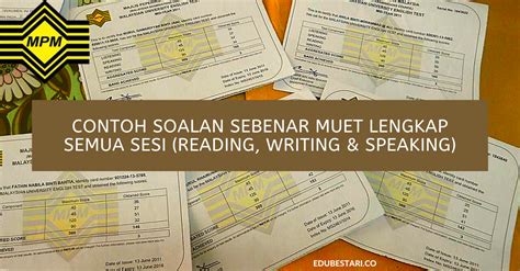 Please watch the video as all the topics and questions are listed there. Contoh Soalan Sebenar MUET Lengkap Semua Sesi (Reading ...