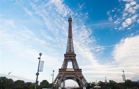 Paris France September 29 2017 Eiffel Tower On Cloudy Blue Sky
