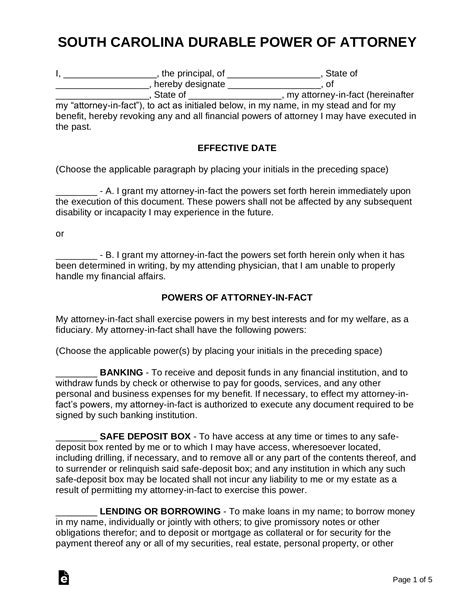Free South Carolina Power Of Attorney Forms 9 Types Pdf Word Eforms