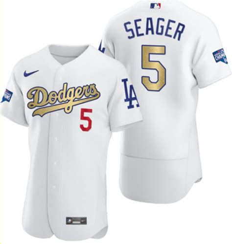 New Dodgers 5 Corey Seager White Gold Nike 2020 World Series Champions