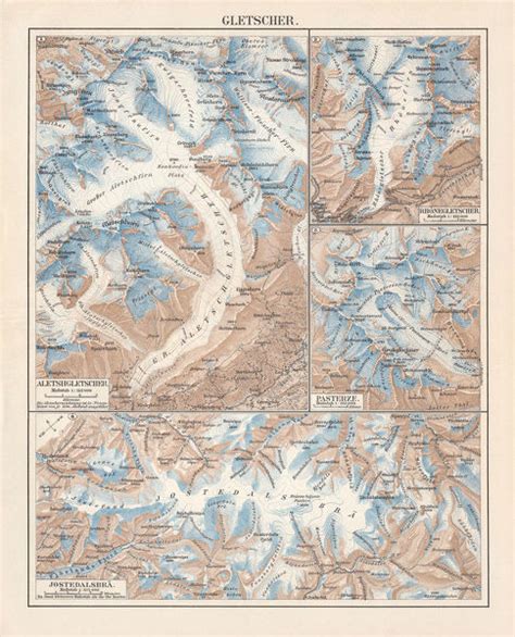 Topographic Maps European Glaciers Lithograph Photos Framed Prints