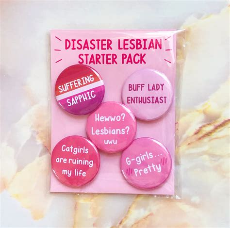 disaster lesbian starter pack buttons etsy