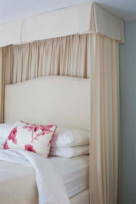 Lovely And Serene Bedroom Features A Cream Pleated Canopy Paired With