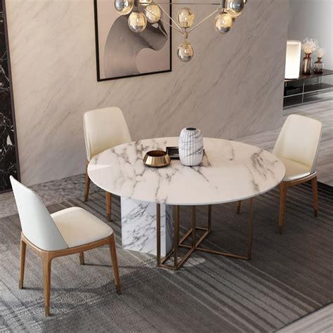 Luxury Modern Luxury Round Dining Table With Faux Marble Top And Metal