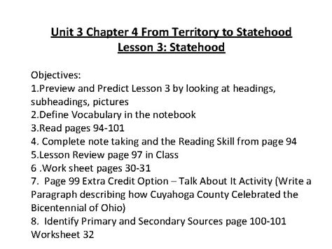 Unit 3 Chapter 4 From Territory To Statehood