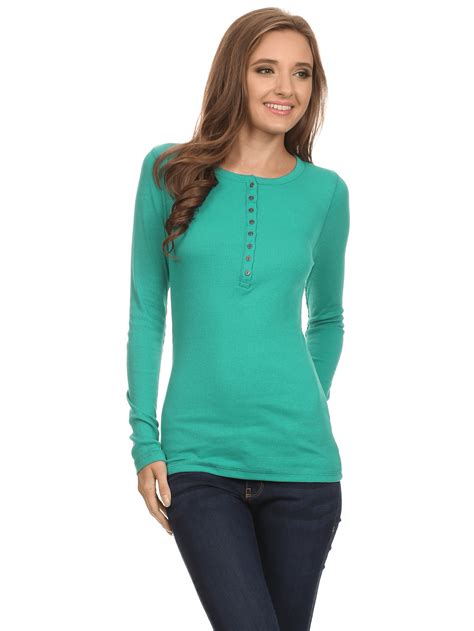 Personalize your women's tee with a logo or artwork. Simlu - Henleys for Women Knit Henley Top Crew Neck Ribbed ...