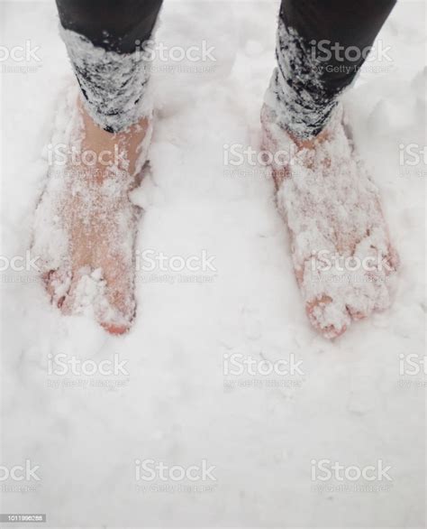 Mens Bare Feet In The Snow Stock Photo Download Image Now Foot