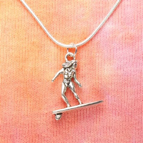 Surfer Girl Necklace Surf Surfing Woman Lady Female Surfboard Charm Pendant Gift Ebay