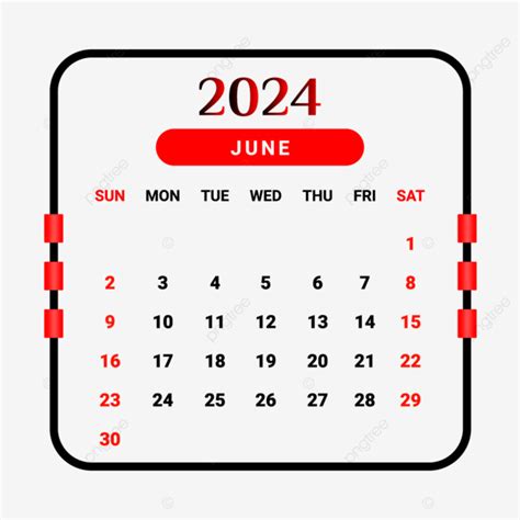 2024 June Month Calendar With Black And Red Calendar 2024 Monthly