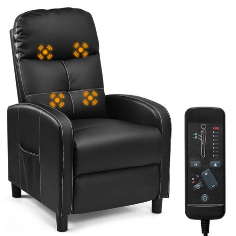 Costway Massage Leather Recliner Chair Single Sofa Home Theater Seating Wremote Control