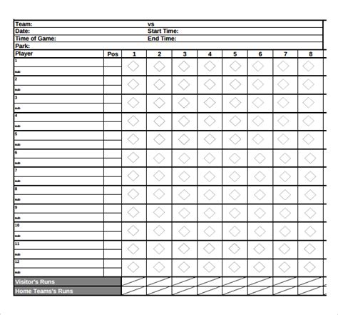Large Print Printable Softball Score Sheet
