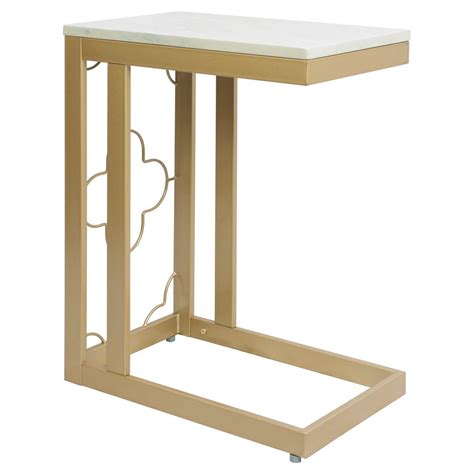 Distressed grey quatrefoil graywash end table with mirror accent. Silverwood Quinn Gold Double Square Quatrefoil C-Table ...