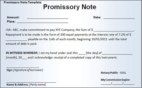Promissory Note Templates Google Docs Ms Word Apple Pages