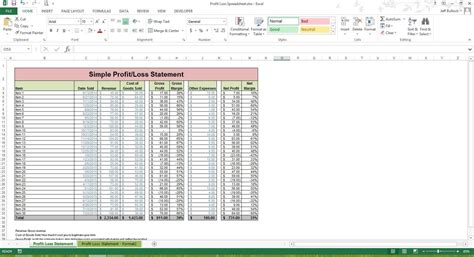 P And L Spreadsheet Spreadsheet Template Profit And Loss Statement
