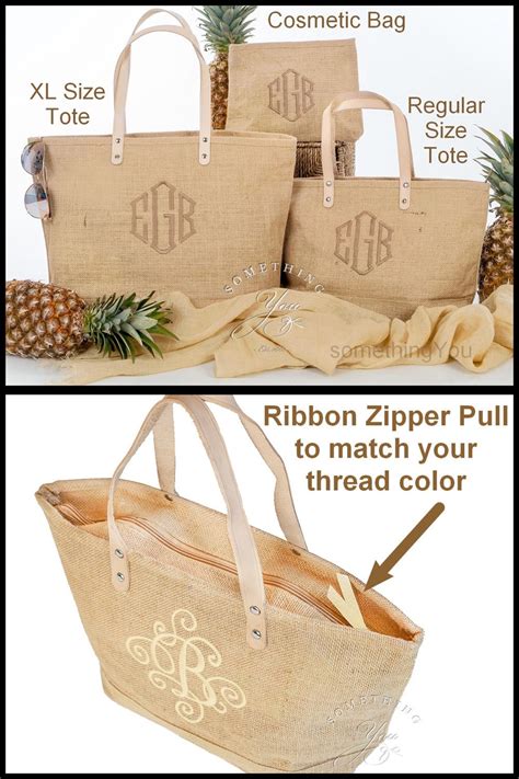 Monogram Jute Tote Bag Personalized Natural Burlap Totes