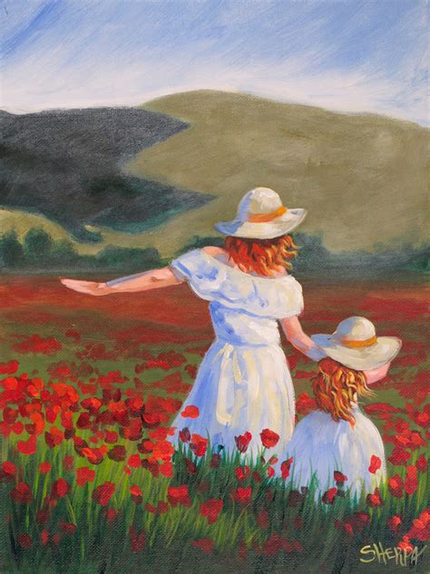 Mother And Daughter In Poppies Painting In Acrylic Step By Step