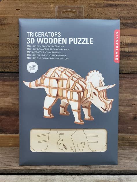 Kikkerland Triceratops 3d Wooden Puzzle