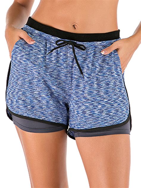 women s double layer yoga shorts workout shorts athletic sports active running shorts with