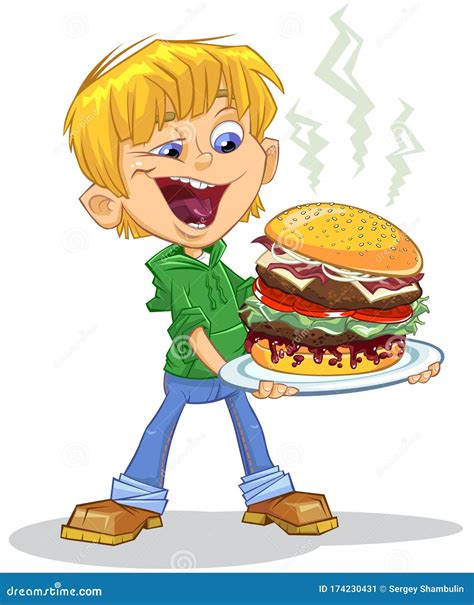 Cartoon Boy Eating Burger Stock Vector Illustration Of Isolated