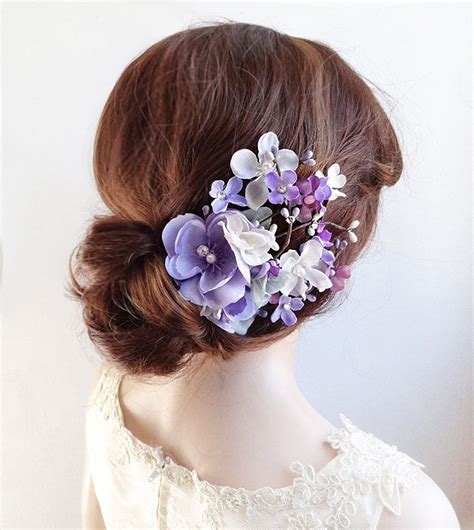 Purple Wedding Hair Piece Purple Hair Flower Lilac Hair Etsy