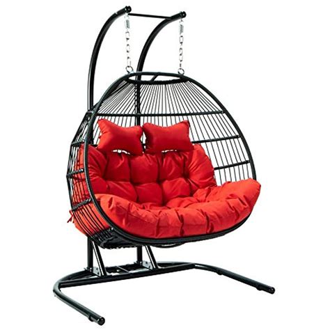 Leisuremod Wicker 2 Person Double Folding Hanging Egg Swing Chair