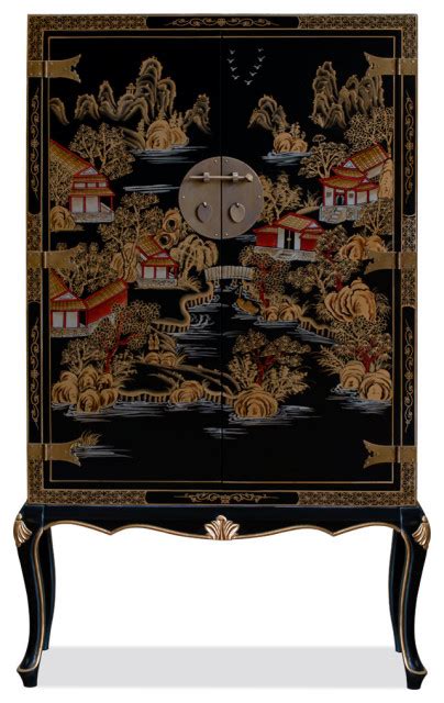 black victorian style chinoiserie chinese scenery motif armoire asian armoires and wardrobes