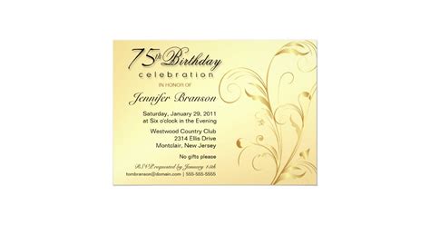 75th Birthday Surprise Party Elegant Gold Floral Invitation