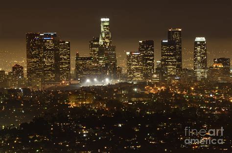 Los Angeles Skyline At Night Photograph By Bob Christopher
