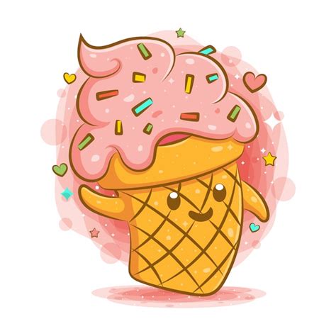 Premium Vector Cute Ice Cream Kawaii Cartoon Character