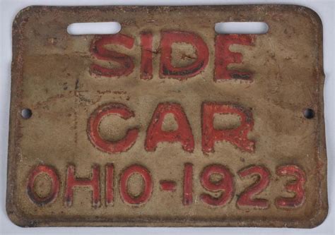 1923 OHIO MOTORCYCLE SIDE CAR LICENSE PLATE