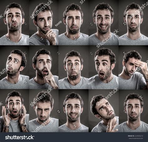 Young Man Multiple Face Expressions Foto De Stock 224935213 Shutterstock