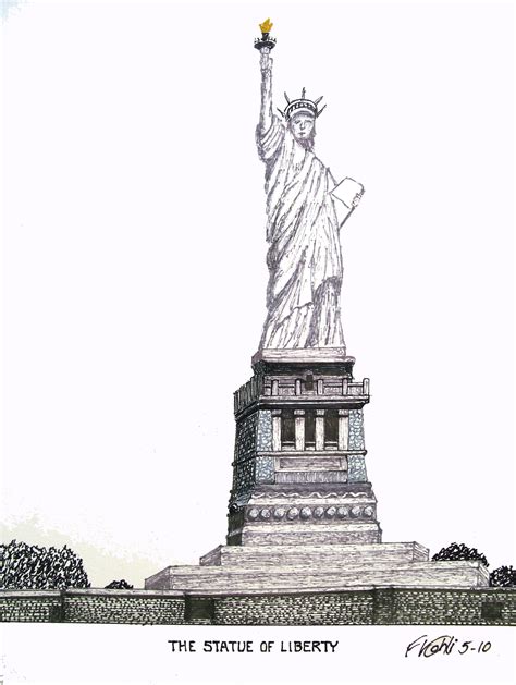 Statue Of Liberty Pen And Ink Drawing By Frederic Kohli Of The