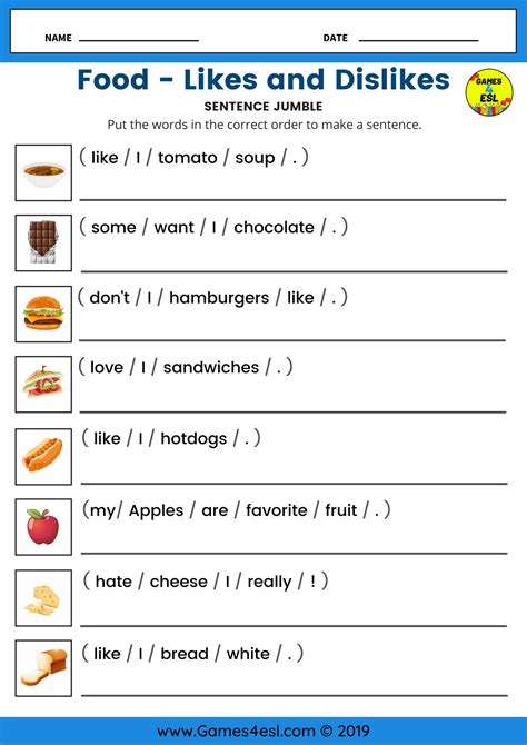 Food And Likes And Dislikes Esl Worksheet For Beginners Teach